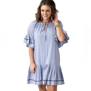 JODIFL Soft Blue Dress Pleated Ruffle Detail Flowy Size L